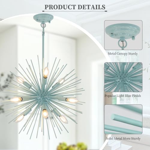 20in 9 Light Blue Modern Sputnik Chandeliers Mid