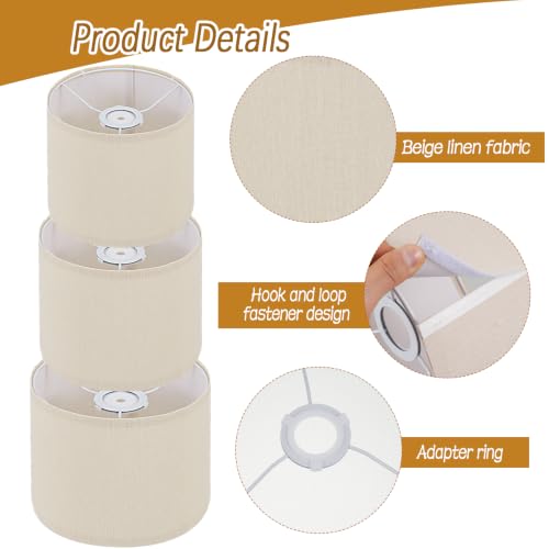 Set of 3 Beige Linen Drum Lampshades (3 Count)