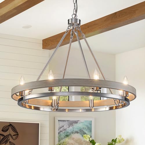 29" Brushed Nickel Wagon Wheel Chandelier