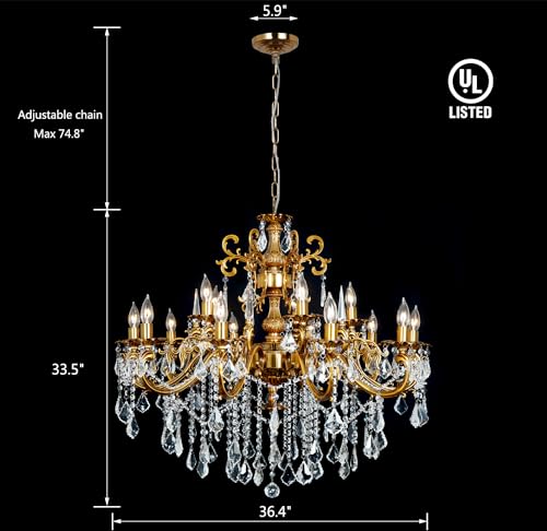 Modern Crystal Chandelier Antique Gold Chandelier Luxury 36.4"