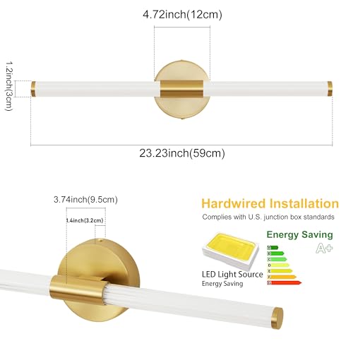 Gold Wall Sconces Set of Two Hardwired LED Vanity Light 23" (2 Count)