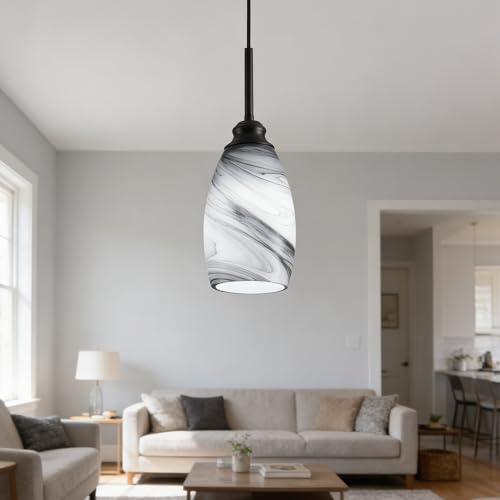 Industrial Pendant Light with Glass Shade Matte Black Pendant Lighting Adjustable Industrial Retro Style Hanging Light