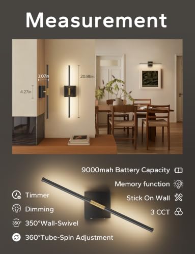 Peel and Stick Wall Sconces Battery Operated Set of 2 (2 Count)
