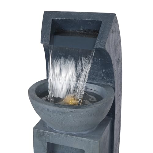 41" Tall Outdoor Basin Waterfall Floor Fountain with LED Lights for Garden