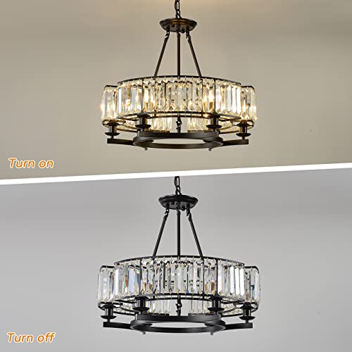 Vintage Crystal Chandelier Black Hanging Light Fixture 24in 6 Lights
