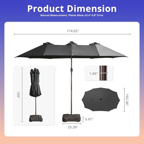 15 ft Large Patio Umbrella with Color Changing Lights