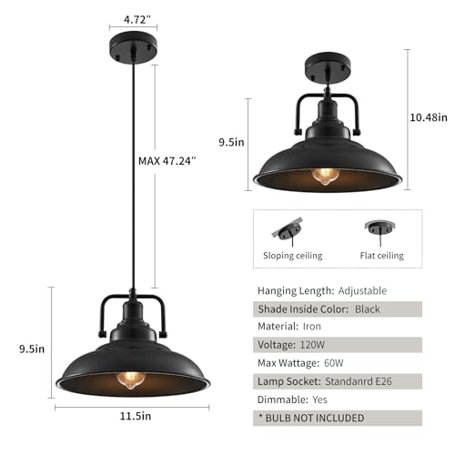 Black Pendant Light 12.5 inches 1 Pack