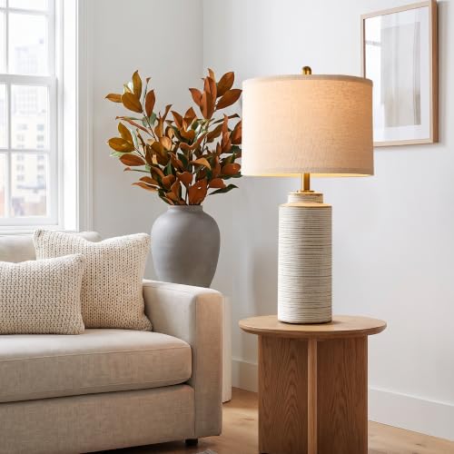 27" Vintage Ceramic Table Lamp Set of 2 (Off-White)