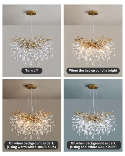 Modern Tree Branch Crystal Chandelier Luxury Gold Crystal Pendant Lighting 23.6" Contemporary 8