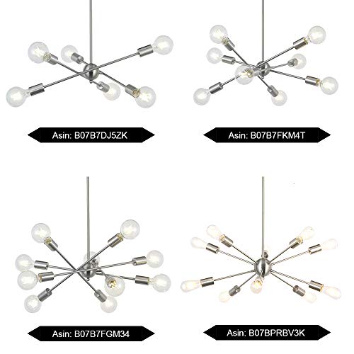 Sputnik Chandelier 6 Lights Modern Pendant Lighting Brushed Nickel Mid Century Flush Mount Ceiling Light Fixture by UL Listed