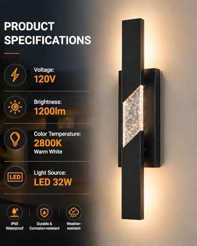 2 Pack Modern LED Outdoor Wall Sconce (Black / 23.62 inch, 2 Pack)