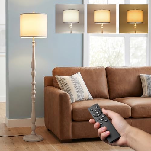 Wood Floor Lamp for Living Room (Antique White)