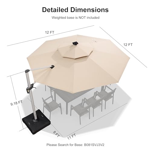 Cantilever Umbrella 12ft Solar LED Light Double Top (12 Feet)