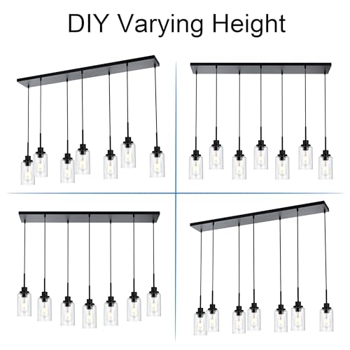 Linear Hanging Pendant Lights with Clear Glass Shade Black