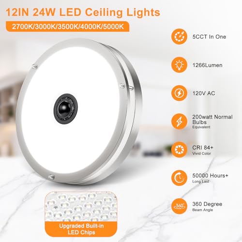 12" Nickle LED Motion Sensor Outdoor Ceiling Light