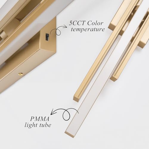 Modern Gold Vanity Light Bathroom Wall Light Fixtures Over Mirror 35 Inch Long Dimmable 3
