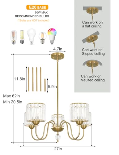27'' Gold Chandeliers for Dining Room