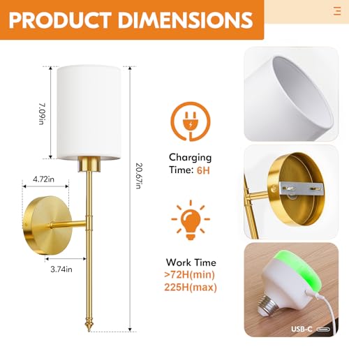 20.67 inch Battery Operated Wall Sconce Set of 2 (2 Count)