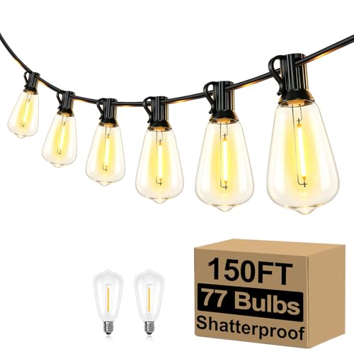 150FT Outdoor String Lights 77 Bulbs