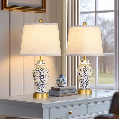 Chinoiserie Ceramic Table Lamps Set of 2 for Bedroom Bedside (2 Count)