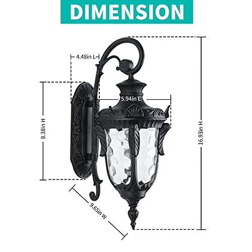 16.93” Outdoor Wall Light Fixture Black Exterior Wall Lantern
