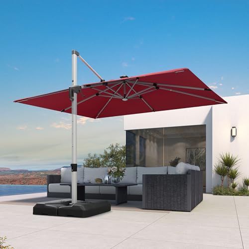 Cantilever Umbrella 9' X 12' Solar LED Light Patio Deck