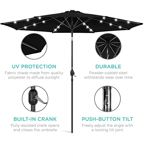 10ft Solar Polyester LED Lighted Patio Umbrella w (10 Feet)