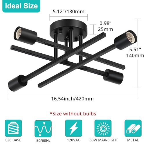 4 Light Semi Flush Mount Ceiling Light