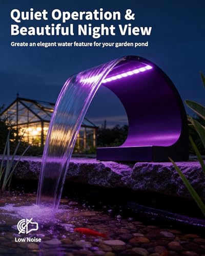 Pond Waterfall Spillway with LED Lights & 1600GPH Pond Pump