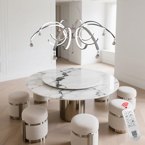 32.7" Chrome Dimmable LED Crystal Chandelier for Dining Room Deco