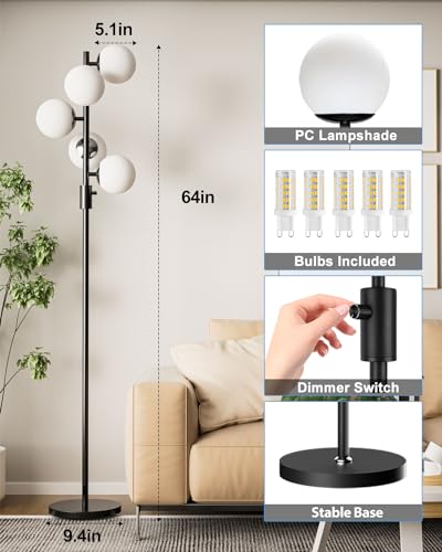 64IN Dimmable Black Floor Lamp (5 Count)