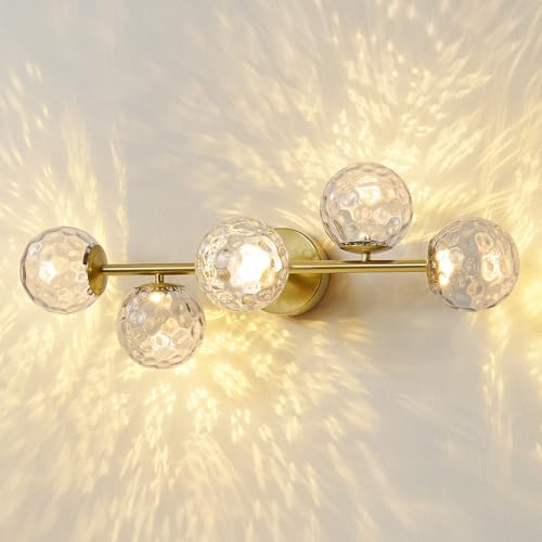 LED Brushed Gold Modern Hammered Glass Globe Bathroom Vanity Light