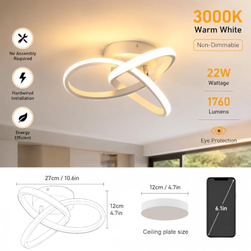 Hallway Light Acrylic Modern LED Ceiling Light Fixtures 3000K Close to Ceiling Lights for Bedroom