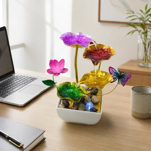 Tabletop Fountain Metal Lotus Indoor Fountain Water Feature for Zen Home Office Fengshui Decor Color