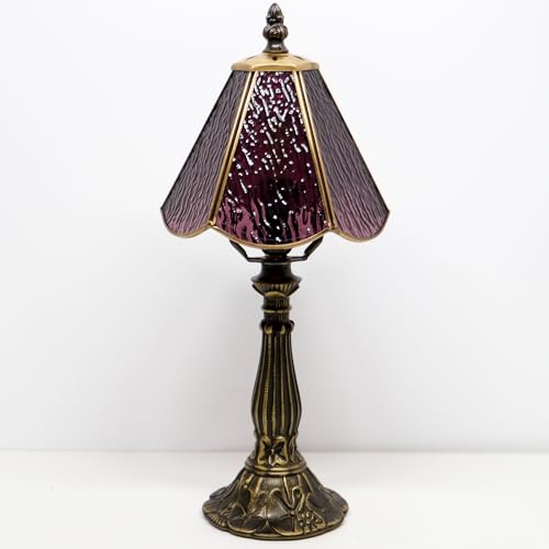 Small Tiffany Table Lamp Yellow Rippled Stained Glass Desk Lamps 6X6X14 Inch Bronze Resin Base Antique Mini Accent Light