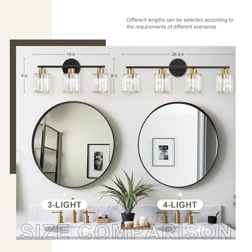 Modern Black Gold Crystal Bathroom Light Fixtures