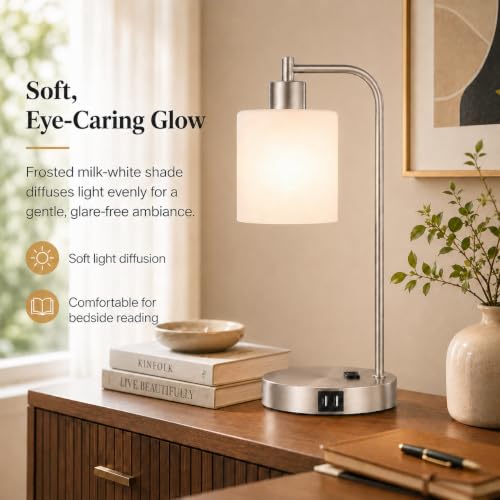 Set of 2 Industrial Touch Control Table Lamps with 2 USB Ports and AC Outlet (2 Count)
