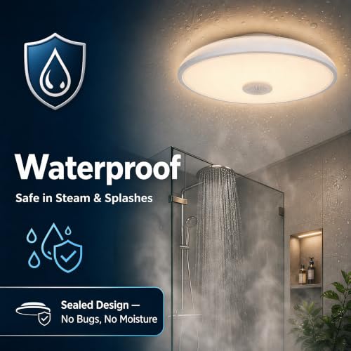 Bathroom LED Music Ceiling Light Fixture with Bluetooth Speaker