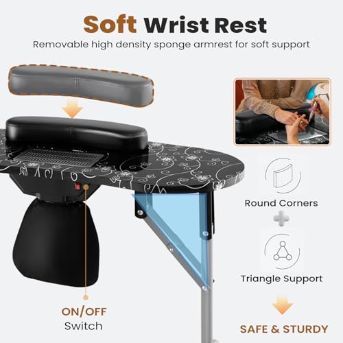 Manicure Table Portable Nail Table Desk with LED Nail Lamp