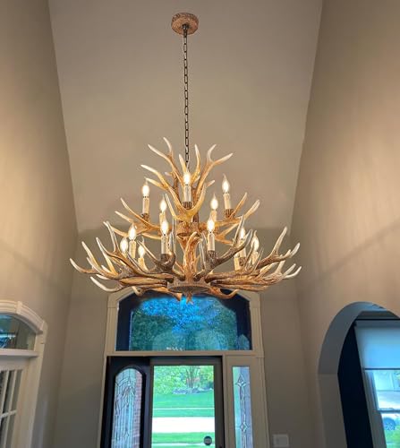 Farmhouse Deer Chandelier Double Layer 10+5 Light Brown Antler Chandelier Lighting
