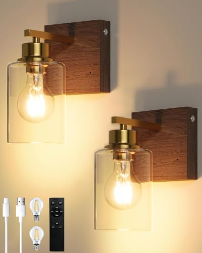 Wireless Battery Operated Wall Sconce Set of 2 with Remote Control (2 Count)