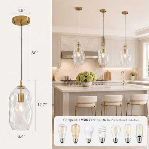 Glass Pendant Lights Kitchen Island Modern Gold Organic Clear Glass Light