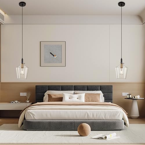 Seeded Glass Pendant Lighting for Kitchen Island 1 Pack Black Gold 8 Inch