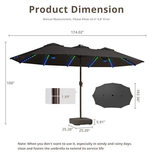 15Ft Patio Umbrella With Multicolor Solar Light