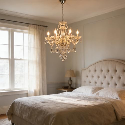 Modern Crystal Chandelier with 6 E12 Sockets