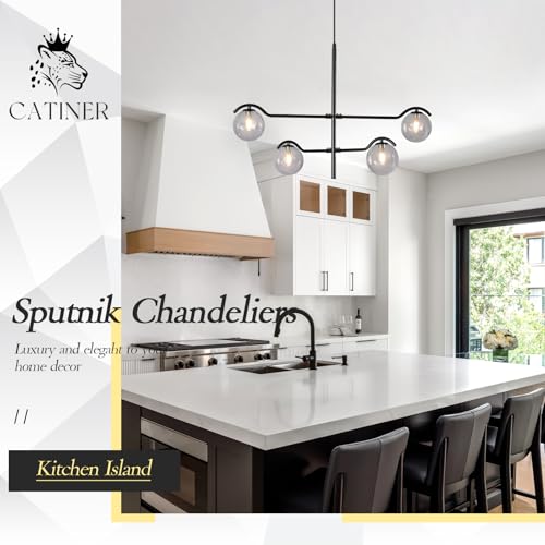 Modern 31" 4 Light Black Sputnik Chandelier with Smoke Glass Globe