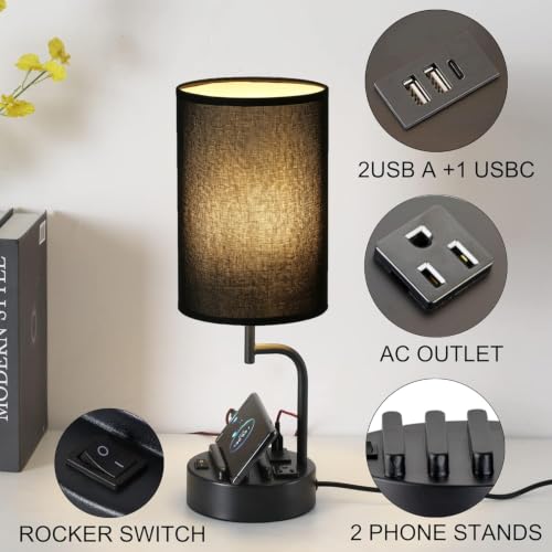Table Lamp with 3 USB Charging Ports (2 Count)