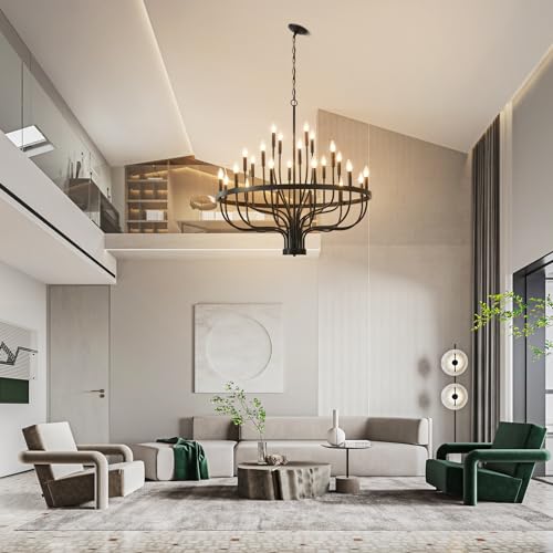 Black Chandelier 40" Large Farmhouse Chandeliers for High Ceilings