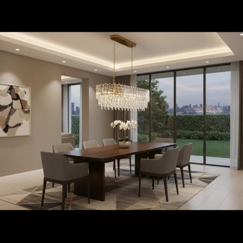 Modern Rectangular Crystal Chandelier Gold Finish Linear Pendant 10