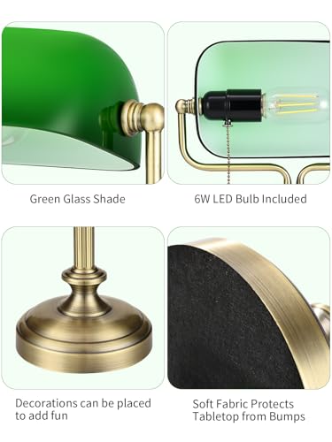 Traditional Banker's Desk Lamp with Glass Shade